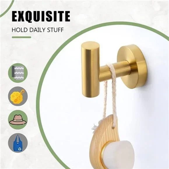 Towel Hook 2 PCS, Stainless Steel Bath Towel Robe Coat Holder, Brushed Gold